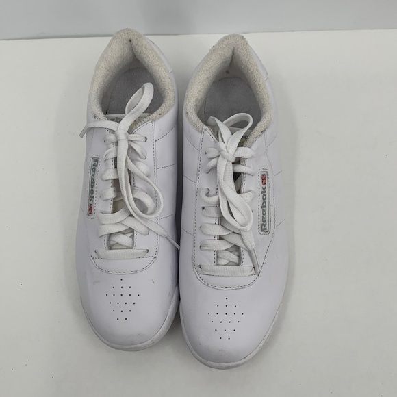 Reebok Princess white leather sneaker shoe tie flat women 9 - Picture 6 of 8